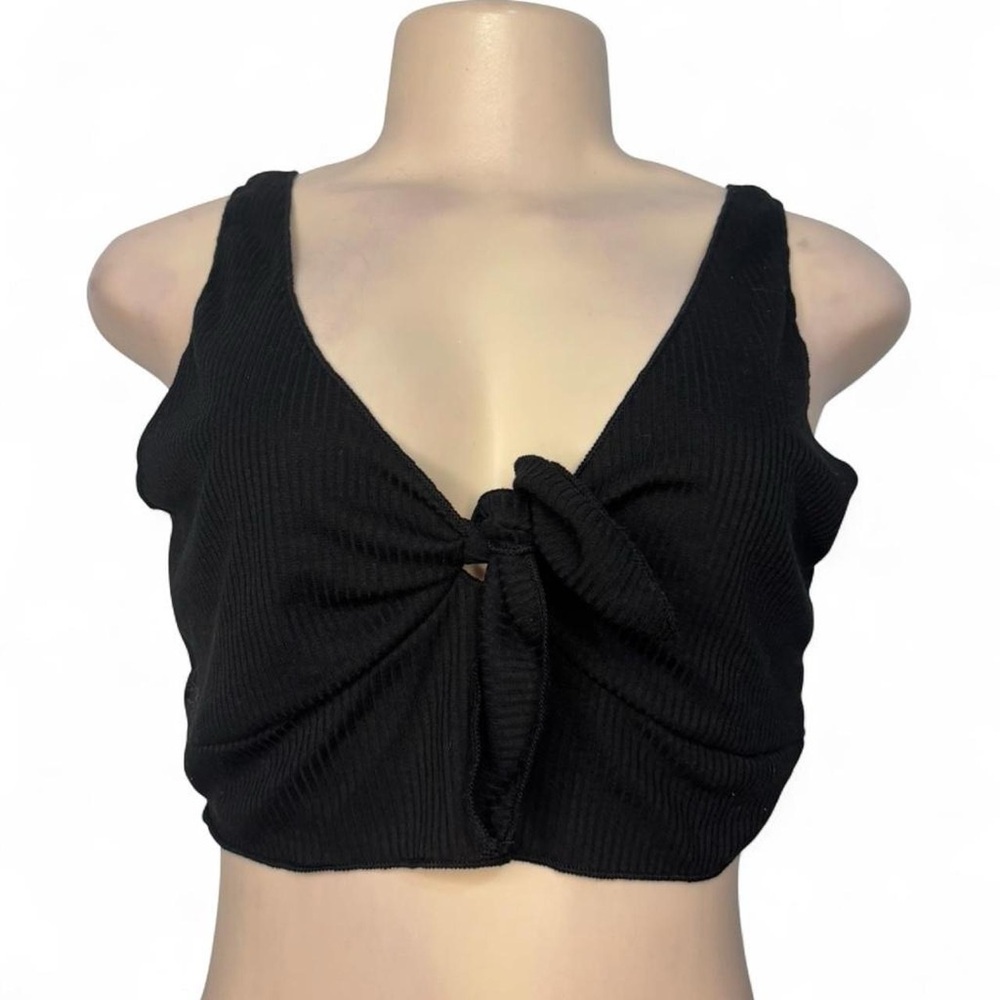 Black Tie Front Ribbed Crop Top